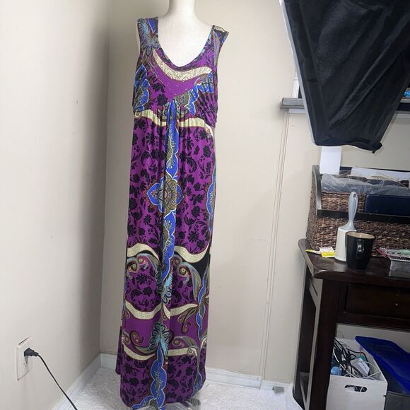 NWT TAHARI Maxi Dress Purple Floral Rhinestone Bodice Size Small NEW - Picture 2 of 8